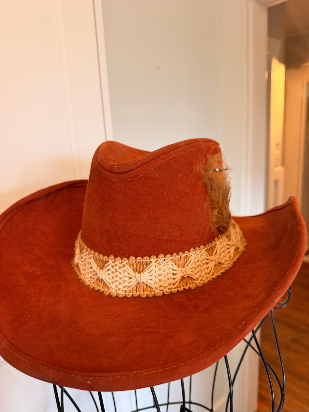 Rust Suede Cowboy Hat with Woven Band
